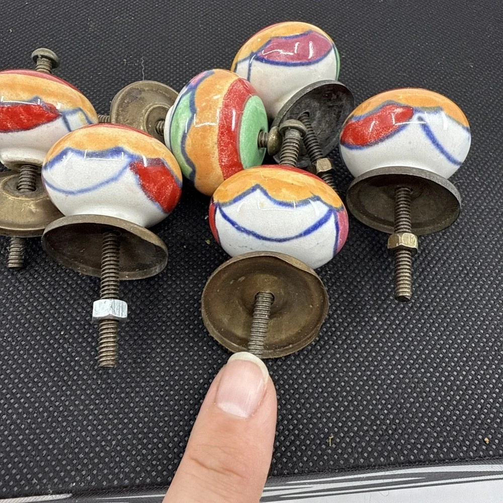 6 Porcelain Colorful Drawer Knobs Door‎ Pulls Southwestern 1.25